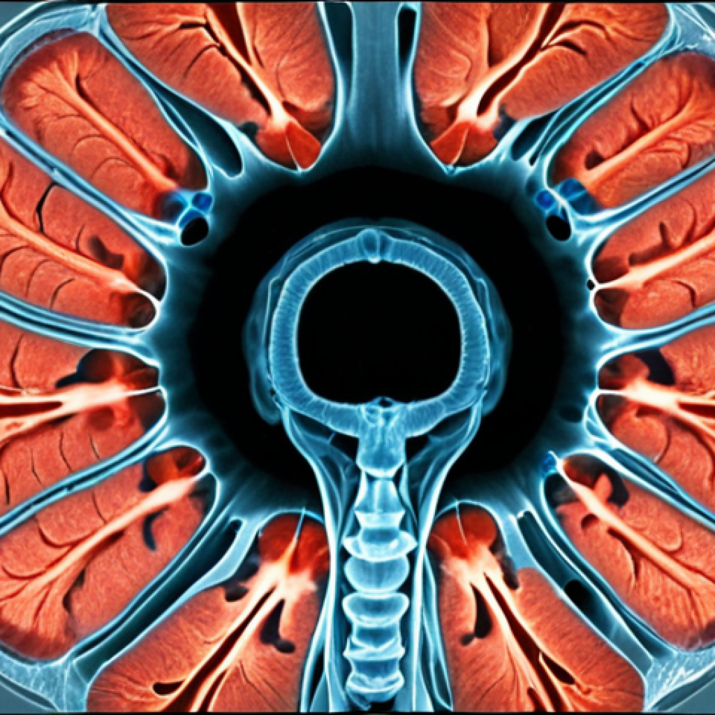 **MRI scan image:** A detailed axial view MRI scan showcasing the spinal cord and surrounding soft tissues. High resolution, diagnostic quality, medical visualization.